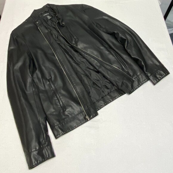 Faux Vegan Leather Zip Front Long Style Motorcycle Jacket Black Claiborne - Picture 9 of 16